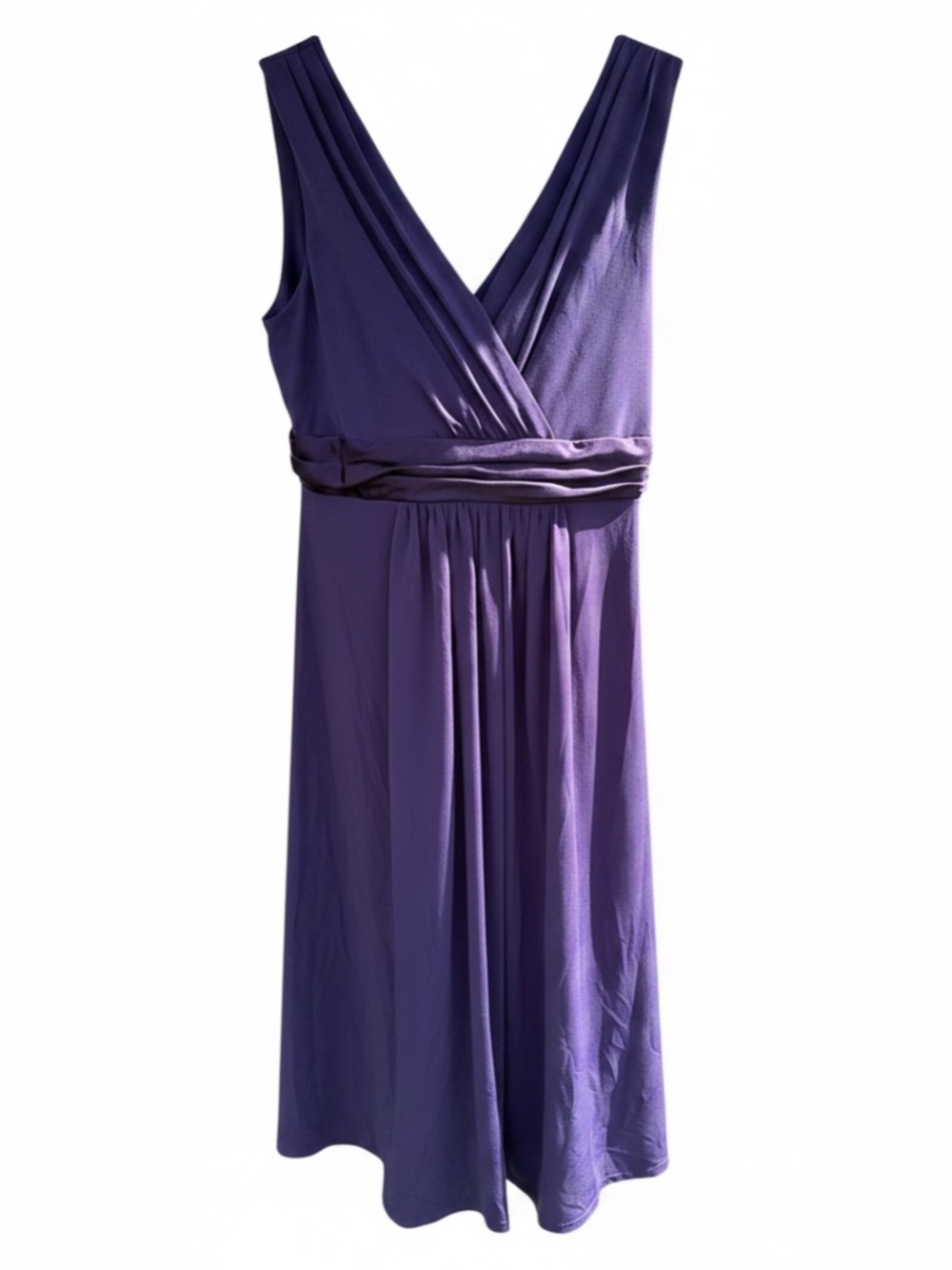 David's Bridal Deep Purple V-Neck Sleeveless Midi Dress